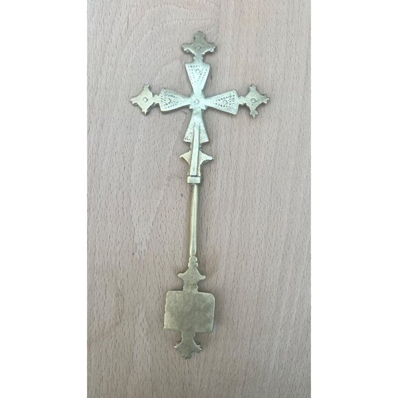 Handcrafted Ethiopian Brass Cross Orthodox Religious Artifact 10" Long - Picture 2 of 8